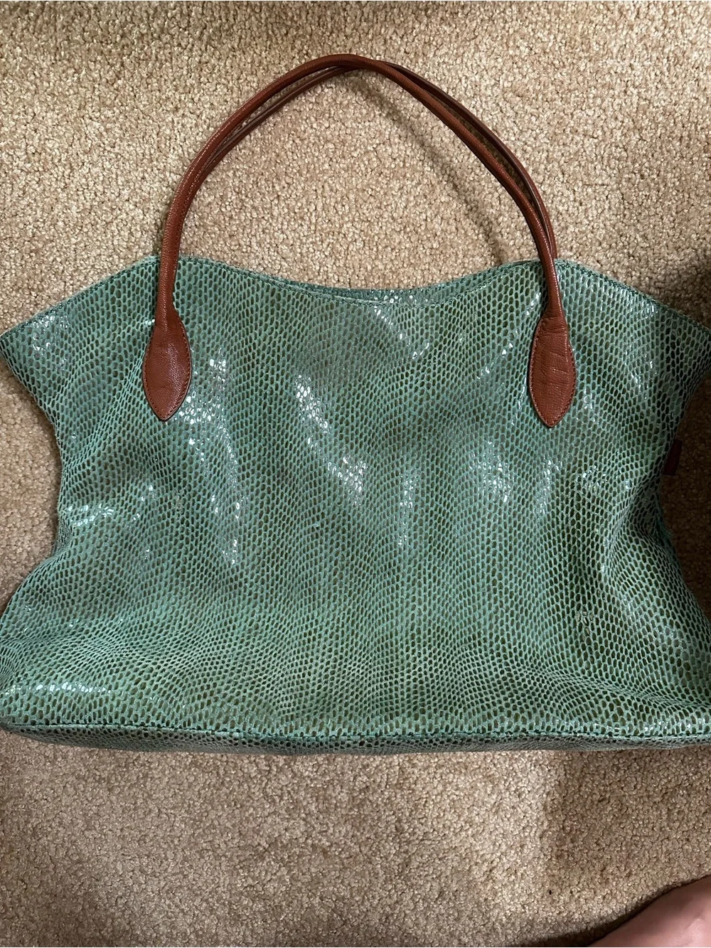 Sorial Tote Bag with Brown Leather Handles Sorial Seafoam Green Bag